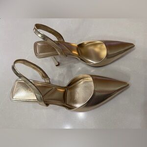 Aldo Metallic Gold Pointed Slingback Heels, 9